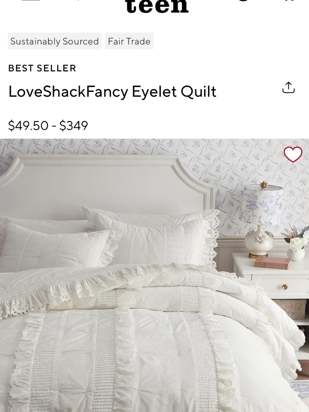 LoveShackFancy White Eyelet Ruffle Comforter Pottery Barn, Twin